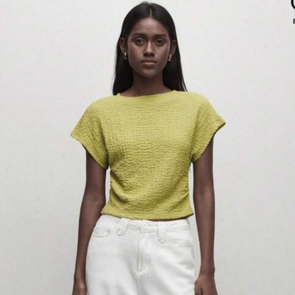 Women's Green Short Cap/Batwing Sleeve T-Shirt With Ruched Waist | Size S | NWT - Picture 7 of 8